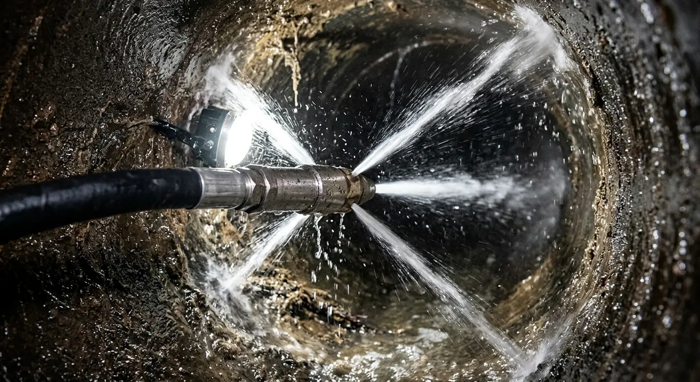 High-pressure hydro jetting nozzle cleaning sewer pipe for Storm Drain Cleaning in Colebrookdale